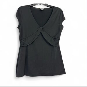 Ann Taylor Black Silk and Viscose Blend Ruched Cap Sleeve Blouse